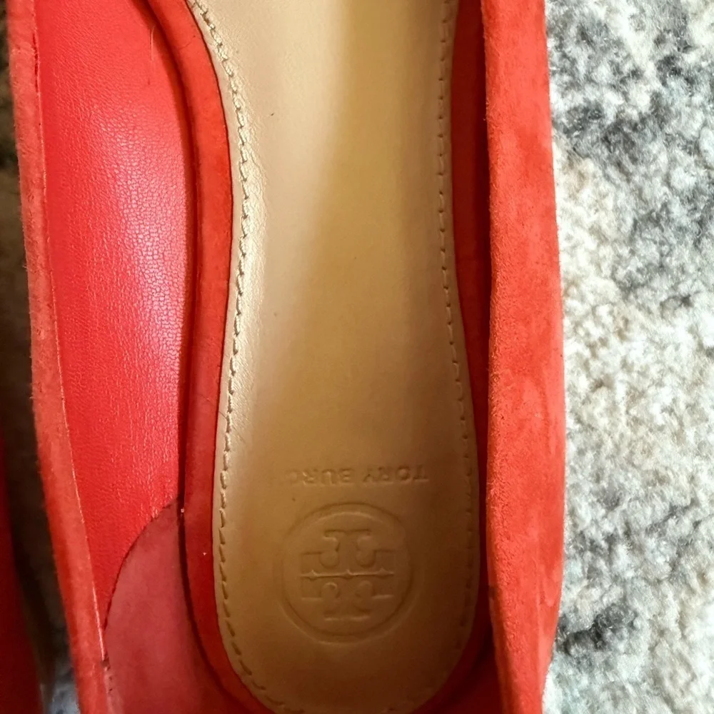 Tory Burch Salinas Peep Toe Flats in Orange Suede